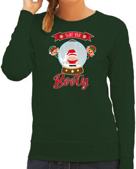 Bellatio Decorations foute kersttrui/sweater dames - Kerstman sneeuwbol - groen - Shake Your Booty XS - kerst truien