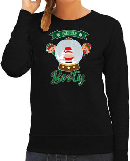 Bellatio Decorations foute kersttrui/sweater dames - Kerstman sneeuwbol - zwart - Shake Your Booty 2XL - kerst truien Multikleur