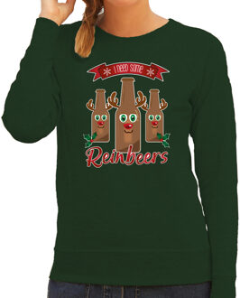 Bellatio Decorations foute kersttrui/sweater dames - Rudolf Reinbeers - groen - rendier/bier S - kerst truien