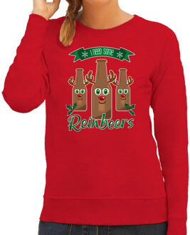 Bellatio Decorations foute kersttrui/sweater dames - Rudolf Reinbeers - rood - rendier/bier 2XL - kerst truien