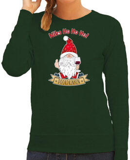 Bellatio Decorations foute kersttrui/sweater dames - Wijn kabouter/gnoom - groen - Doordrinken 2XL - kerst truien