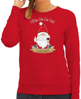 Bellatio Decorations foute kersttrui/sweater dames - Wijn kabouter/gnoom - rood - Doordrinken 2XL - kerst truien