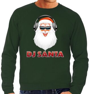 Bellatio Decorations Foute Kersttrui - sweater - DJ santa met koptelefoon - groen - voor heren - kerstkleding
