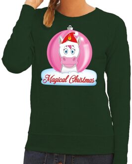 Bellatio Decorations Foute kersttrui / sweater eenhoorn magical christmas groen voor dames 2XL (44) - kerst truien