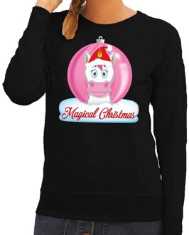 Bellatio Decorations Foute kersttrui / sweater eenhoorn magical christmas zwart voor dames 2XL (44) - kerst truien