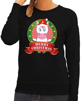 Bellatio Decorations Foute kersttrui / sweater eenhoorn - zwart - Merry Christmas voor dames 2XL (44)