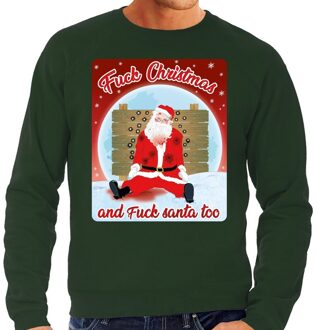 Bellatio Decorations Foute Kersttrui / sweater - Fuck Christmas and fuck santa too - groen voor heren - kerstkleding / kerst outfit 2XL (56)