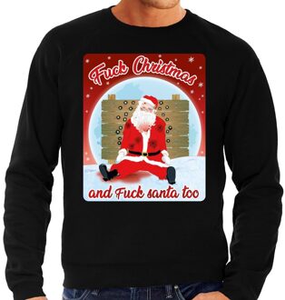 Bellatio Decorations Foute Kersttrui / sweater - Fuck Christmas and fuck santa too - zwart voor heren - kerstkleding / kerst outfit 2XL (56)