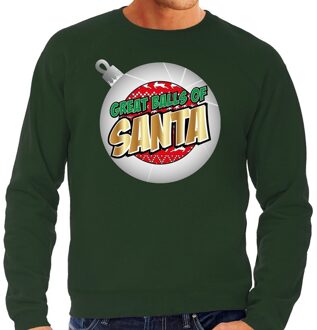 Bellatio Decorations Foute Kersttrui / sweater - Great balls of Santa groen voor heren - kerstkleding / kerst outfit S (48)