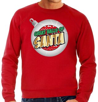 Bellatio Decorations Foute Kersttrui / sweater - Great balls of Santa rood voor heren - kerstkleding / kerst outfit M (50)