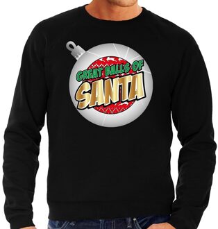 Bellatio Decorations Foute Kersttrui / sweater - Great balls of Santa zwart voor heren - kerstkleding / kerst outfit S (48)