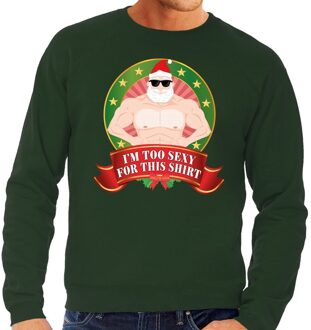 Bellatio Decorations Foute kersttrui / sweater - groen - blote Kerstman Im Too Sexy For This Shirt  heren 2XL (56)