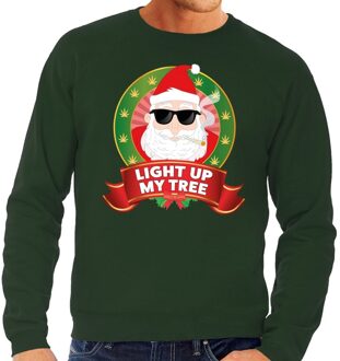 Bellatio Decorations Foute kersttrui / sweater - groen - blowende Kerstman Light Up My Tree heren 2XL (56)