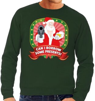 Bellatio Decorations Foute kersttrui / sweater - groen - gangster Kerstman met pistool Can I Borrow Some Presents heren 2XL (56)