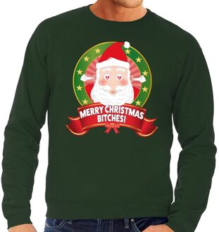 Bellatio Decorations Foute kersttrui / sweater - groen - Kerstman met hartjes ogen Merry Christmas Bitches heren 2XL (56)