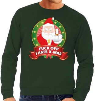 Bellatio Decorations Foute kersttrui / sweater - groen - Kerstman met middelvinger Fuck Off I Hate X-mas heren 2XL (56)