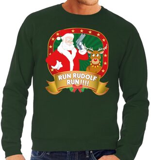 Bellatio Decorations Foute kersttrui / sweater - groen - Kerstman Run Rudolf Run heren 2XL (56)