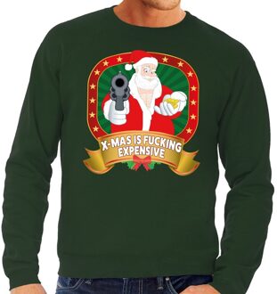 Bellatio Decorations Foute kersttrui / sweater - groen - Kerstman X-mas is fucking expensive heren 2XL (56)