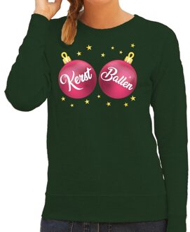 Bellatio Decorations Foute kersttrui / sweater groen met roze Kerst Ballen borsten voor dames - kerstkleding / christmas outfit 2XL (44)