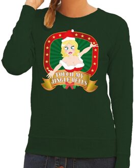 Bellatio Decorations Foute kersttrui / sweater - groen - Touch my Jingle Bells voor dames 2XL (44)