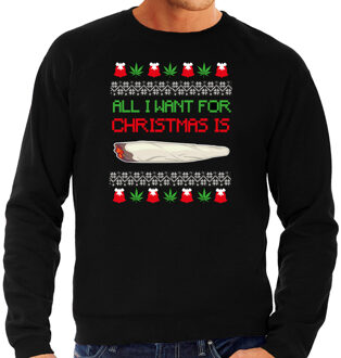 Bellatio Decorations foute Kersttrui/sweater heren - All i want for Christmas is wiet - zwart -joint 2XL