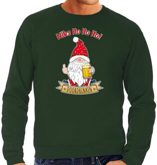 Bellatio Decorations foute kersttrui/sweater heren - Bier kabouter/gnoom - groen - Doordrinken L - kerst truien