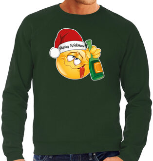 Bellatio Decorations foute kersttrui/sweater heren - Dronken - groen - Merry Kristmus S - kerst truien
