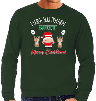 Bellatio Decorations foute Kersttrui/sweater heren - I Wish You Nothing Butt Merry Christmas - groen 2XL - kerst truien