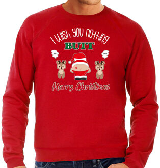 Bellatio Decorations foute Kersttrui/sweater heren - I Wish You Nothing Butt Merry Christmas - rood 2XL - kerst truien