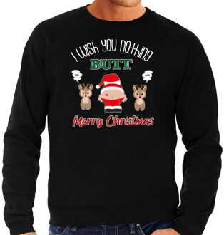 Bellatio Decorations foute Kersttrui/sweater heren - I Wish You Nothing Butt Merry Christmas - zwart 2XL - kerst truien