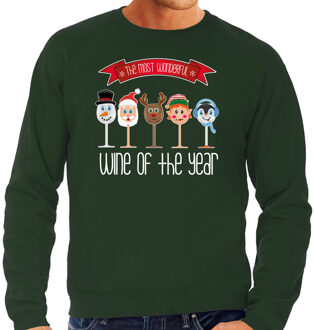 Bellatio Decorations foute kersttrui/sweater heren - Kerst wijn glazen - groen - drank/wine 2XL - kerst truien