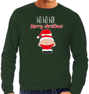 Bellatio Decorations foute kersttrui/sweater heren - Kerstman - groen - Merry Christmas 2XL - kerst truien