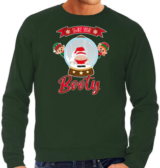 Bellatio Decorations foute kersttrui/sweater heren - Kerstman sneeuwbol - groen - Shake Your Booty XL - kerst truie