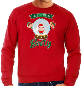 Bellatio Decorations foute kersttrui/sweater heren - Kerstman sneeuwbol - rood - Shake Your Booty XL - kerst truien
