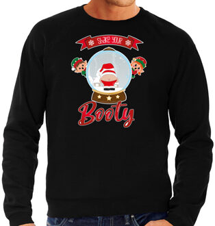 Bellatio Decorations foute kersttrui/sweater heren - Kerstman sneeuwbolA - zwart - Shake Your Booty M - kerst truien