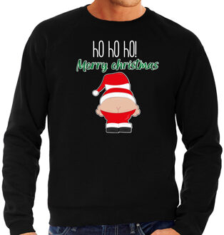 Bellatio Decorations foute kersttrui/sweater heren - Kerstman - zwart - Merry Christmas 2XL - kerst truien