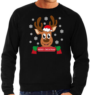 Bellatio Decorations foute kersttrui/sweater heren - Rendier - zwart - Merry Christmas 2XL - kerst truien