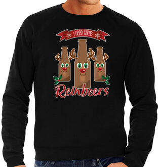 Bellatio Decorations foute kersttrui/sweater heren - Rudolf Reinbeers - zwart - rendier/bier S - kerst truien