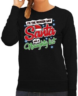 Bellatio Decorations Foute Kersttrui - sweater - Im the reason why Santa has a naughty list - zwart - voor dames