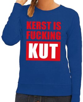 Bellatio Decorations Foute kersttrui / sweater Kerst Is Fucking Kut - blauw voor dames - Kersttruien 2XL (44)