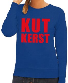 Bellatio Decorations Foute kersttrui / sweater Kutkerst blauw voor dames - Kersttruien 2XL (44)