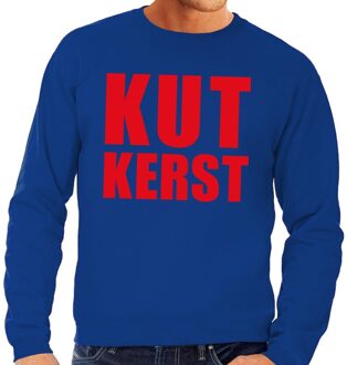 Bellatio Decorations Foute kersttrui / sweater Kutkerst blauw voor heren - Kersttruien 2XL (56)