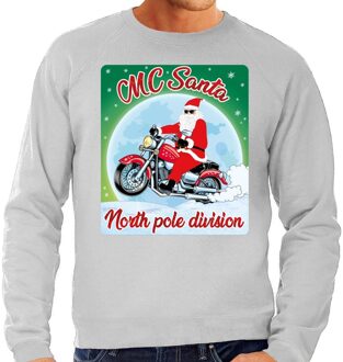Bellatio Decorations Foute Kersttrui - sweater - MC Santa North Pole division - motorrijders - bikers - grijs - voor here