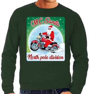 Bellatio Decorations Foute Kersttrui - sweater - MC Santa North Pole division - motorrijders - bikers - groen - voor here