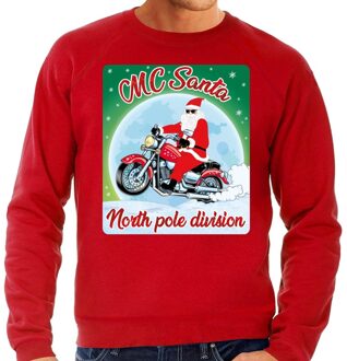 Bellatio Decorations Foute Kersttrui - sweater - MC Santa North Pole division - motorrijders - bikers - rood - voor heren
