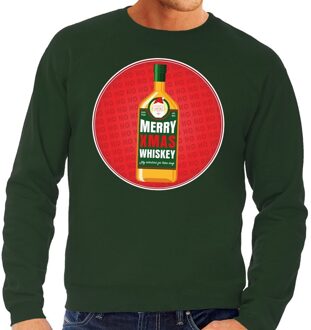 Bellatio Decorations Foute kersttrui / sweater Merry Chrismas Whiskey groen voor heren - Kersttrui voor whisky liefhebber 2XL (56)