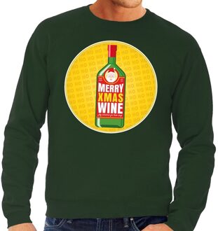 Bellatio Decorations Foute kersttrui / sweater Merry Chrismas Wine groen voor heren - Kersttrui voor wijn liefhebber 2XL (56)