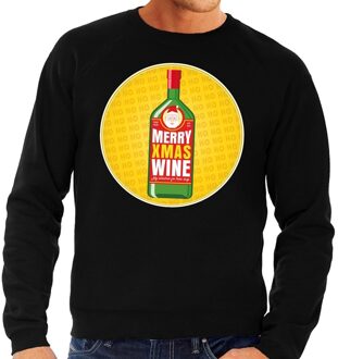 Bellatio Decorations Foute kersttrui / sweater Merry Chrismas Wine zwart voor heren - Kersttrui voor wijn liefhebber 2XL (56)