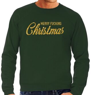 Bellatio Decorations Foute Kersttrui / sweater - Merry Fucking Christmas - goud / glitter - groen - heren - kerstkleding / kerst outfit 2XL (56)