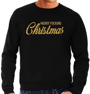 Bellatio Decorations Foute Kersttrui / sweater - Merry Fucking Christmas - goud / glitter - zwart - heren - kerstkleding / kerst outfit XL (54)